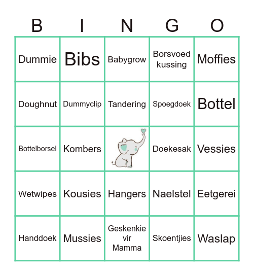 Merk die item af soos wat dit ontvang word. Vyf in 'n ry wen! Skree net BINGO! Bingo Card
