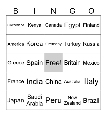 Country Bingo Card