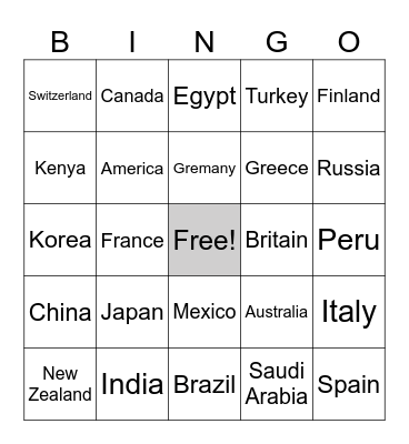 Country Bingo Card