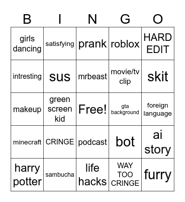 youtube bingo Card