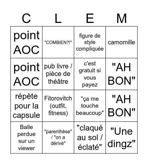 29/04 CLEMO BINGO DINGO Bingo Card