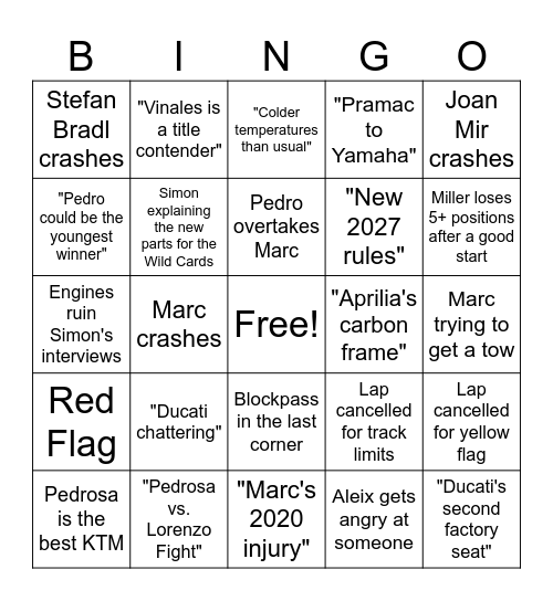 MotoGP Jerez Bingo Card