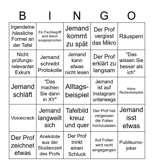 Das große Vorlesungs-Bingo 1.1 Bingo Card