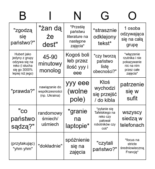 MICHALSKI Bingo Card