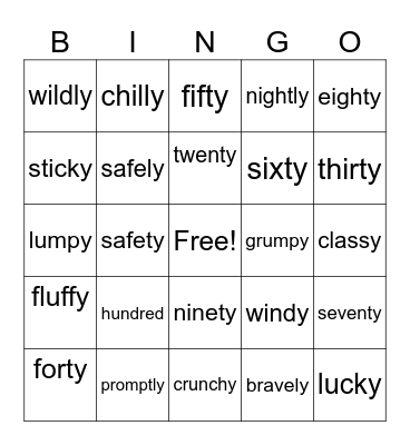 ty and ly as a suffix Bingo Card