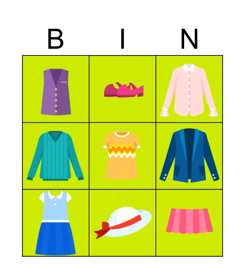 Clothes Bingo Card