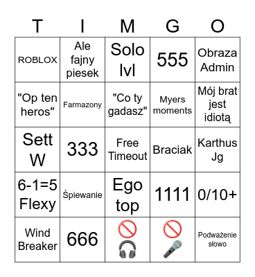 Timeout Bingo Card