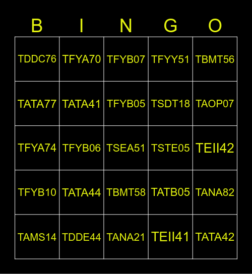 Kurskods Bingo Card