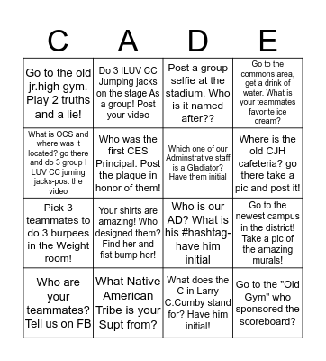 Cadet Pride BINGO Card