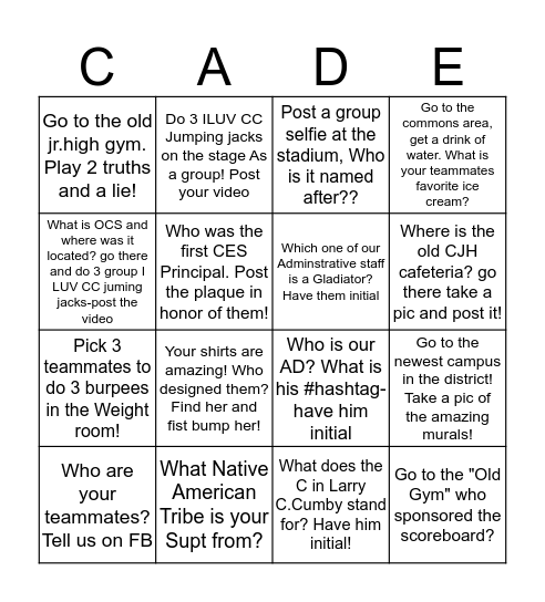 Cadet Pride BINGO Card