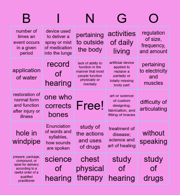 Rehabilitative Key Terms Bingo Card