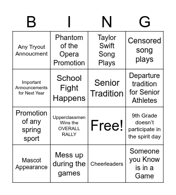 GHS Rally Bingo Card