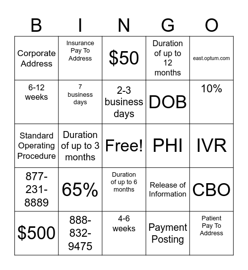 SOP Bingo Card