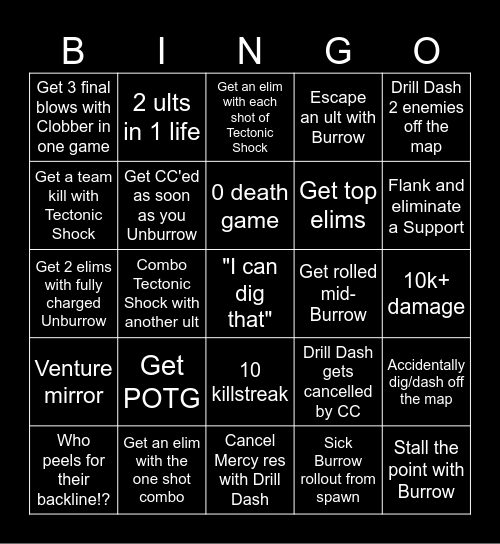 Venture Bingo Card