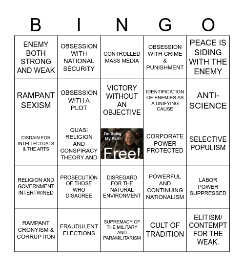 Facism Bingo Card