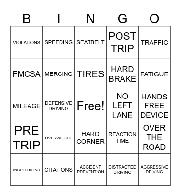 TRUCKING SAFETY Bingo Card