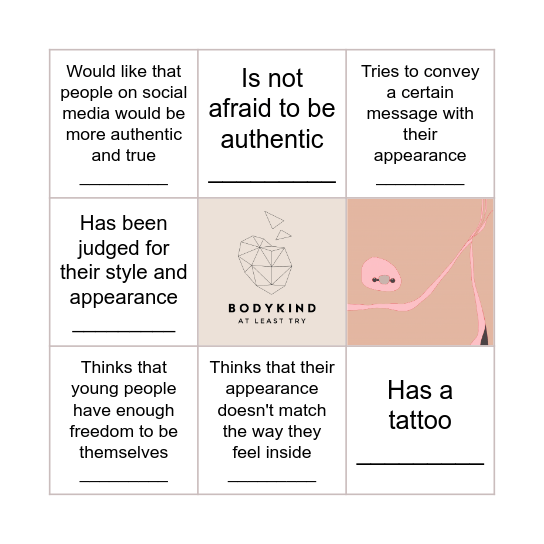 Body Image and Identity Bingo Card