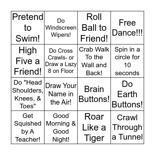 Movement Bingo! Bingo Card