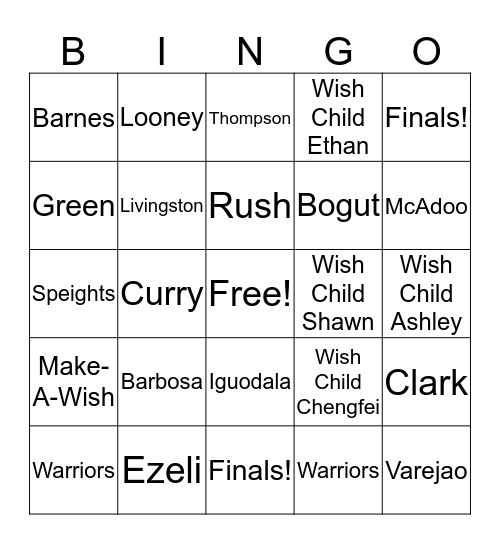 Warriors Bingo! Bingo Card