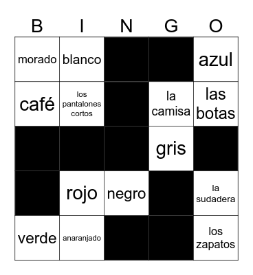colors and clothing in Spanish Bingo Card