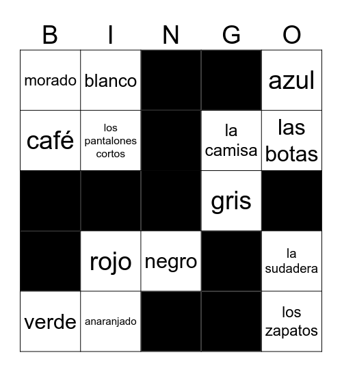 colors and clothing in Spanish Bingo Card