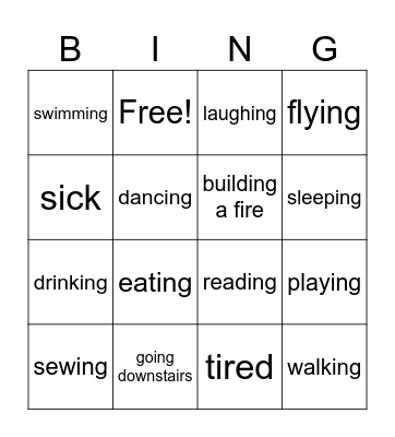 Ojibwe Verbs - English Calling Cards Bingo Card