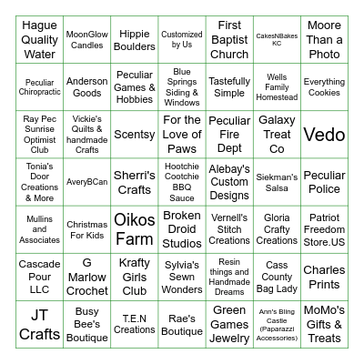 Peculiar Tailgate Festival Vendor Hunt Bingo Card