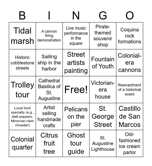 St. Augustine Bingo Card