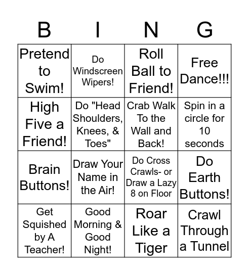 Movement Bingo! Bingo Card