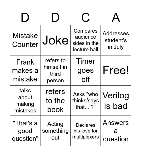 Frank Bingo Card