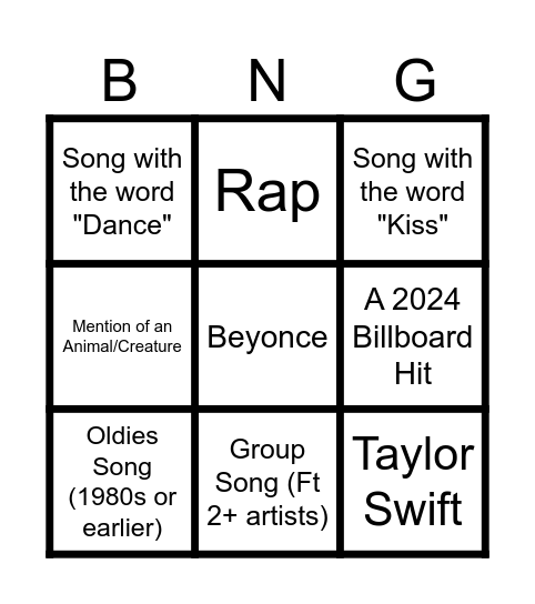 KARAOKE BINGO Card