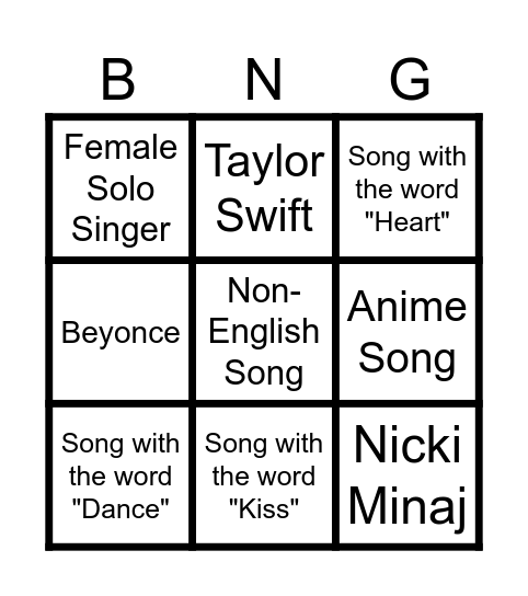 KARAOKE BINGO Card