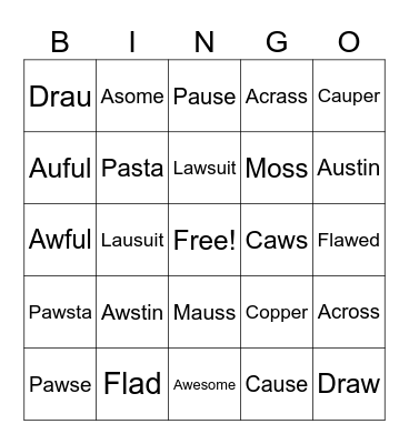 Au/Aw sounds Bingo Card