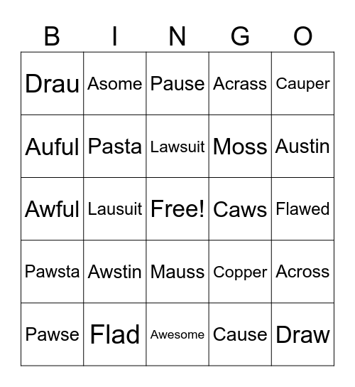 Au/Aw sounds Bingo Card