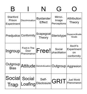 Chapter 14 - Social Psycology Bingo Card