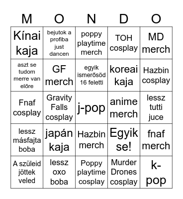 Mondocon bingó Bingo Card