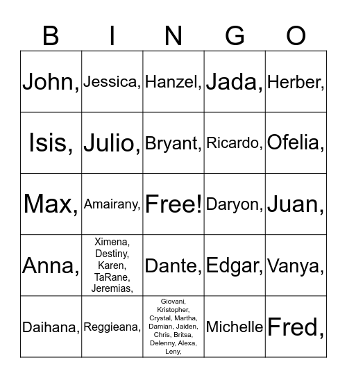 Ms. Riley's 4th Grade Class Bingo Card