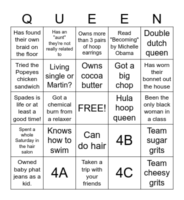 Black Girl Bingo Card