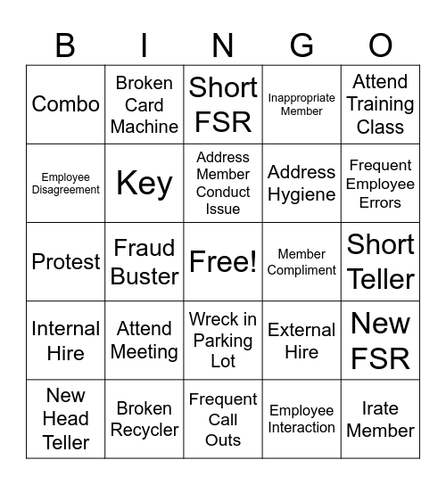 Manager Training 101 Bingo Card