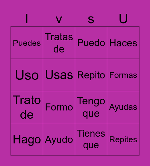 I vs You Forms Bingo 6th Bingo Card