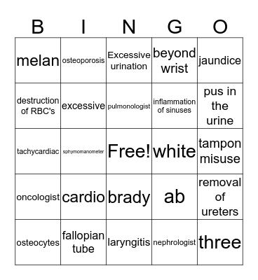 Health Science 1 Bingo Card