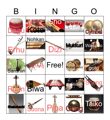 Chinese and Japanese Instruments Bingo Card