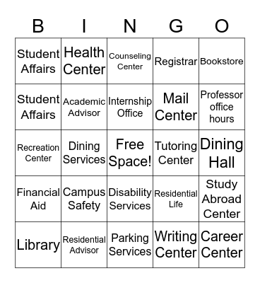 Campus Services Bingo Card