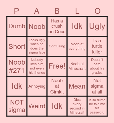 Do this to someone that is like this Bingo Card