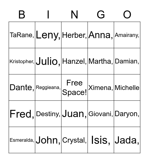 Ms. Riley's 4th Grade Class Bingo Card