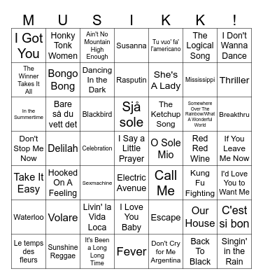Vinstogo Musikkbingo 8 Bingo Card