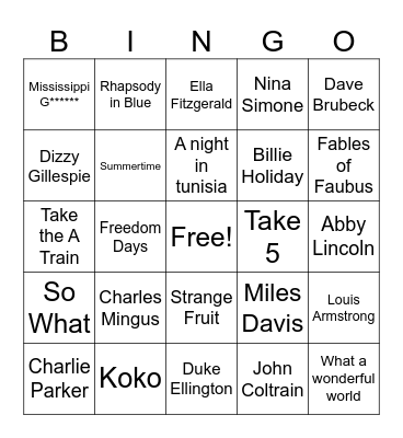 Jazz Bingo! Bingo Card
