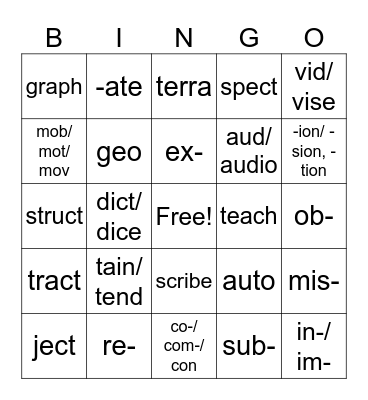 Structured Literacy Bingo Card