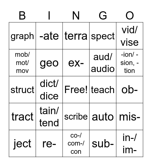 Structured Literacy Bingo Card