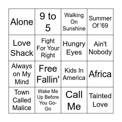 80s Music Bingo Round 2 Bingo Card